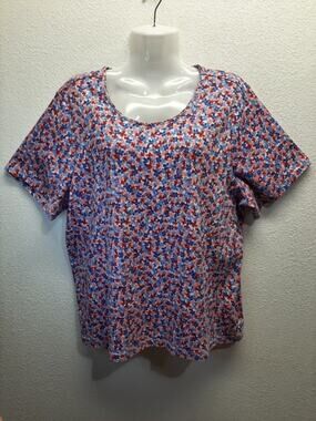 Rebecca Malone Floral Red, White & Blue Pullover Tee l Size: 1X